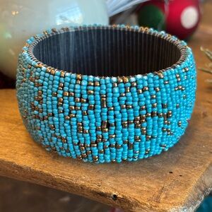 Seed Beaded Turquoise Color Thick Bracelet-3 Inches